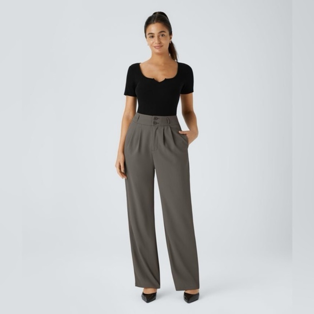 Halara Flex High Waisted Zipper Pocket Shirred Straight Leg Work Pants